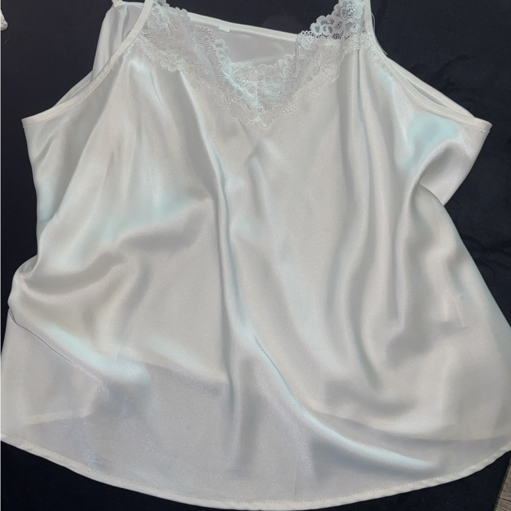 Satin Lace Trim Camisole - White